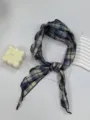 Vintage plaid cotton triangle scarf, retro navy blue aesthetic neckerchief accessory. - Blue Plaid