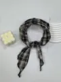 Cotton plaid triangle scarf vintage style for women spring and summer breathable neckerchief - Black White Grid