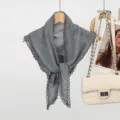 Grijs kant driehoek sjaal linnen hoofdscarf vintage halsdoek vrouwen herfst winter - Grijs