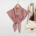 Vintage roze kant driehoek sjaal katoen linnen lente herfst veelzijdige mode chique halsdoek doek - Lotusroze