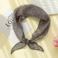 Retro floral cotton linen triangular scarf for women, lightweight spring summer neckerchief. - Khaki Floral Triangle Scarf