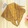 Floral print cotton linen triangular scarf, summer fashion headwear and neckerchief. - Yellow