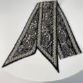 Zwarte en witte paisley print smalle zijden sjaal stijlvolle nek lint haarband tas accessoire - 145cm / Zwart Paisley