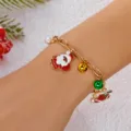 Elegante bracciale natalizio dorato con Babbo Natale, campanelle e perle bianche. - Bracciale (Stile 1)