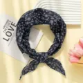 Cotton linen floral triangle scarf headscarf vintage summer neckerchief fashion shawl. - Navy Blue