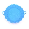 Blue silicone air fryer pot detail view featuring side handles and corrugated rim design. - Sky Blue