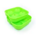Silicone 4-cavity spherical ice tray detail view, flexible green mold for ice balls. - Old Style 4-Cavity Round Ball Ice Tray / Natural