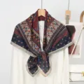 Vintage silk wool square scarf retro bohemian paisley print women neckerchief elegant shawl - 15