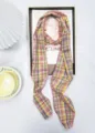 Colorful plaid long silk scarf retro hair band French style fashion neckerchief ribbon - 14x170cm / Colorful Plaid Long Scarf