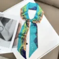 Turquoise lange zijden sjaal twilly lint voor handtas handvat decoratie haarband doek - Groene Kleine Brug en Stromend Water