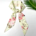 Bloemen twilly sjaal voor vrouwen, elegant smal lint voor handtas handvat en haarstyling. - 2 Gele pioenroos