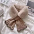 Korean style knitted plush faux rabbit fur winter scarf cross neck warmer warm winter accessory - Beige