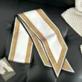 Elegant white and gold geometric pattern silk ribbon scarf for women, chic bag charm twilly. - Style 12
