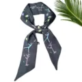 Donkergrijze smalle sjaal twilly taslint artistiek patroon haaraccessoire voor vrouwen. - 6 Zwarte zomer