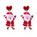 Festive red glitter Santa Claus acrylic drop earrings with heart stud for Christmas holiday. - Heart Santa Claus