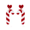 Festive Christmas candy cane drop earrings with red glitter heart studs in acrylic material - Heart Candy Cane