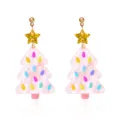 Festive pink acrylic Christmas tree earrings featuring sparkling gold star studs. - Pink Christmas Tree