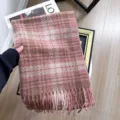 Winter kasjmier-look ruitjes sjaal voor koppels, dikke warme franje halsdoek detail. - Jinxiang ruitpatroon roze