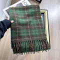Groen bruine ruit imitatie kasjmier sjaal detail met zachte textuur en franjes. - Bestseller vintage groen