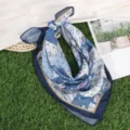 Retro blauwe paisley print katoen linnen kleine vierkante sjaal voor vrouwen ademend - Blauwe paisley bandana