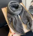 Dark grey scarf with exquisite lace trim, detailed view showing elegant texture and finish. - Dark Gray