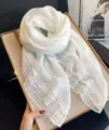 Weißer Damen Spitzenschal Sommer Tuch, elegante transparente modische Umhängetuch Bestickt. - Weiß