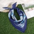 Vrouwen katoen linnen kleine vierkante sjaal marineblauw vintage print halsdoek mode - Blauwe sterren eland