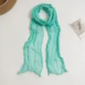 Écharpe longue unie et froissée en coton et lin, châle léger, décontracté et polyvalent pour femme. - Vert d'Eau