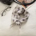 Chic retro small square scarf for women, lightweight neckerchief, stylish hair band and bag ribbon. - Flowers on Beige Background