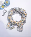 Floral cotton linen small square scarf versatile elegant neckerchief for women summer style - 3 Multicolored Blooms