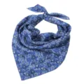 Blue paisley print cotton linen square scarf detail view, soft and breathable fabric accessory. - Blue Paisley