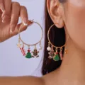 Festive Christmas hoop earrings with gingerbread man, tree and candy cane charms - Gingerbread Man Hoop Earrings
