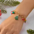 Braccialetto natalizio festoso con ciondoli a forma di albero, campana e regalo in oro - Braccialetto (Stile 4)