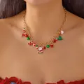 Collana natalizia dorata con ciondoli Babbo Natale, renna e albero - Collana (Stile 5)