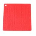 Vista detallada de alfombrilla de silicona roja con diseño de panal, salvamanteles antideslizante. - Rojo