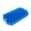 Blue silicone honeycomb ice cube tray with 37 grids, flexible mold for DIY home kitchen bar use. - No Lid / Blue