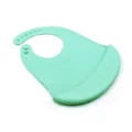 Mint green silicone baby bib detail showing soft waterproof pocket and adjustable neck strap. - Solid Color / Cyan