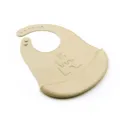 Waterproof silicone baby bib with crumb catcher pocket and cute castle design for toddlers. - Castle Style / Beige