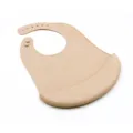 Silicone baby bib detail showing adjustable strap and deep waterproof crumb pocket. - Solid Color / Khaki
