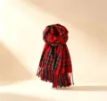 Écharpe imitation cachemire à carreaux rouge hiver chaud pompon style rose élégant accessoire - Rouge