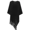 Front view detailed shot of a chic black knit poncho featuring elegant fringe tassels - Tops / 85*80CM / Black