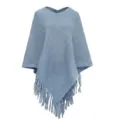 Women's light blue knitted poncho with tassels and subtle glitter shimmer detail - Tops / 85*80CM / Blue