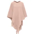 Close-up of pink knitted pullover poncho featuring ribbed texture and long tassel hem - Tops / 85*80CM / Pink