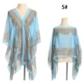 Hellblauer Chiffon-Strandumhang mit Paisley-Muster und Perlenknöpfen auf Puppen - Top (5#) / Hellblau Paisley