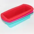 Colorful silicone loaf pan for baking bread and cake, non-stick rectangular mold for kitchen. - Rectangle / Red
