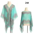 Türkisfarbener Paisley-Strandschal mit Perlenknöpfen, transparenter Bikini-Überwurf - Minzgrün Paisley