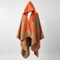 Eleganter orangefarbener Paisley-Jacquard-Kapuzenponcho mit weicher Textur und Stil - 135*150CM / Orange
