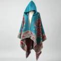 Böhmisches Paisley-Poncho-Schultertuch mit Kapuze und ethnischem Jacquard-Webmuster - 135*150CM / Blau