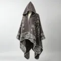 Eleganter Kapuzenponcho mit Paisley-Jacquard-Muster in edlem Grau und Weiß-Tönen - 135*150CM / Grau