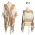 Strand-Pareo für Damen mit Paisleymuster und eleganten Perlenknöpfen für den Sommer - White Brown Paisley
